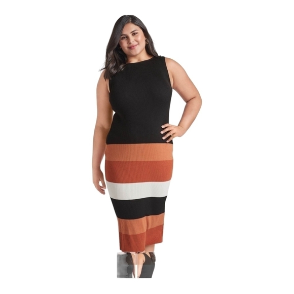 Color Block Sweater Dress Sz 1X Fall Autumnal - Picture 2 of 4